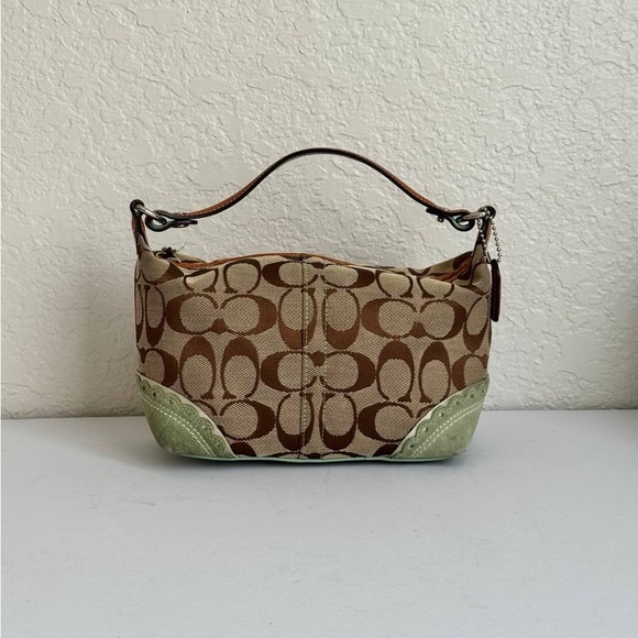 Y2K Coach Mini Bag Classic Logo Green Suede Baguette Purse 2000s - Picture 1 of 11